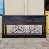 Indian Antique Beautiful Hand Carved Art Solid Wooden Console Hall Table Black 196x40x97Cm